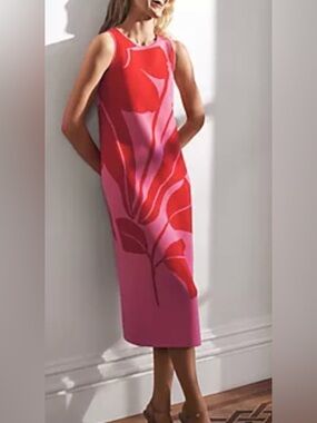 Ann Taylor Sleeveless Midi Dress in Pink and Red Floral Knit